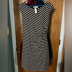 Loft black and cream striped dress